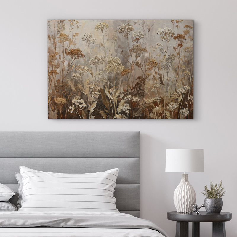 Vintage Dried Wildflowers Neutral Tones Art - Pictures Extra Large Framed Canvas Print Wall Art, Wrapped Canvas