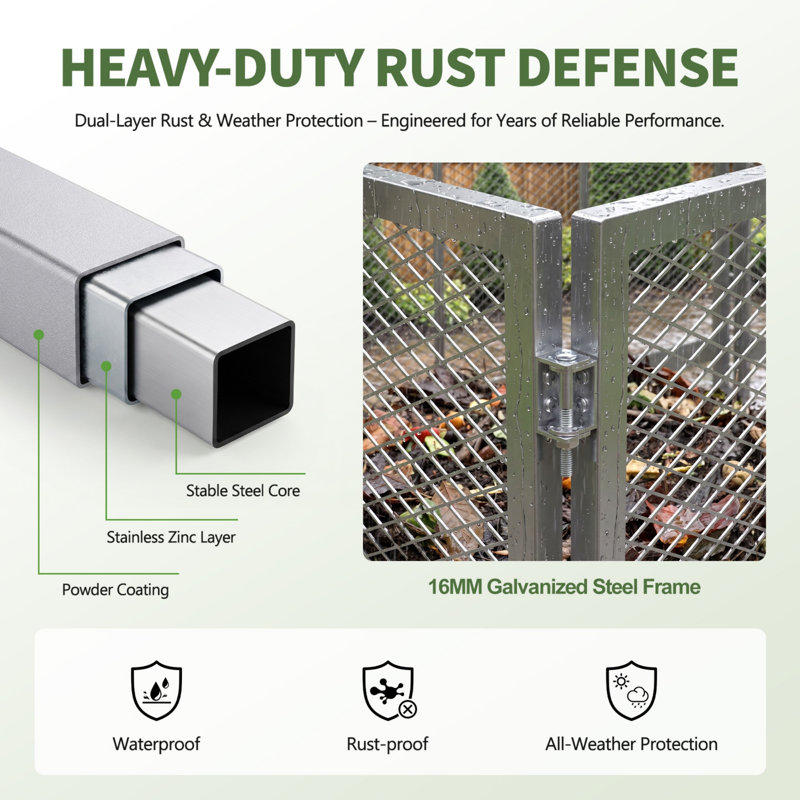 Outdoor Compost Bin Galvanized Steel Wire Composter, Mesh Design for Faster Composting, Double Opening Lid & Side Access Door, Tool-Free Assembly, 2 Sizes & 2 Colors Available