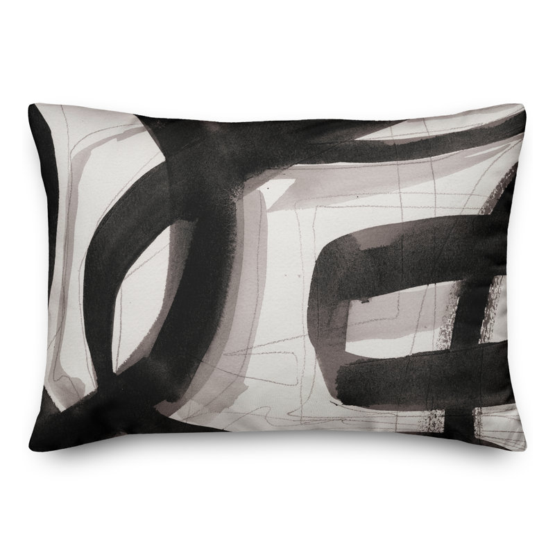 Abstract Indoor/Outdoor Reversible Throw Pillow, Black