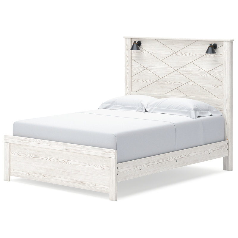 Gerridan Panel Bed, White/Gray, Queen