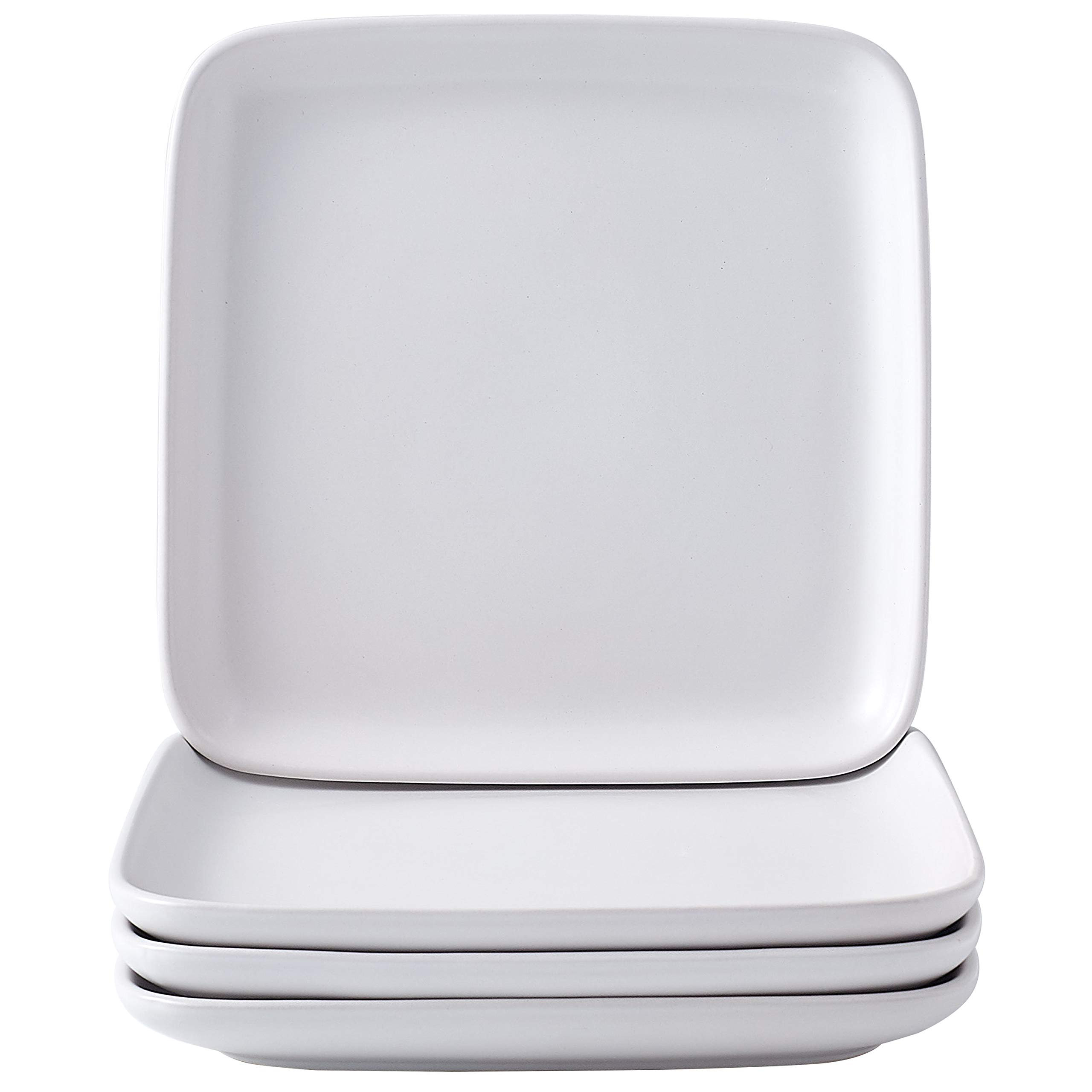 Orren Ellis 10" Square Ceramic Plate Set Of 4, Cute Square White