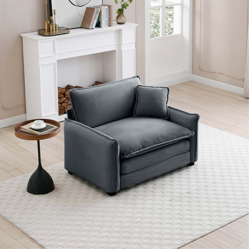 Canapé confortable à assise profonde simple avec un oreiller, adapté au salon et à la chambre à coucher, club plusieurs occasions, velours côtelé gris