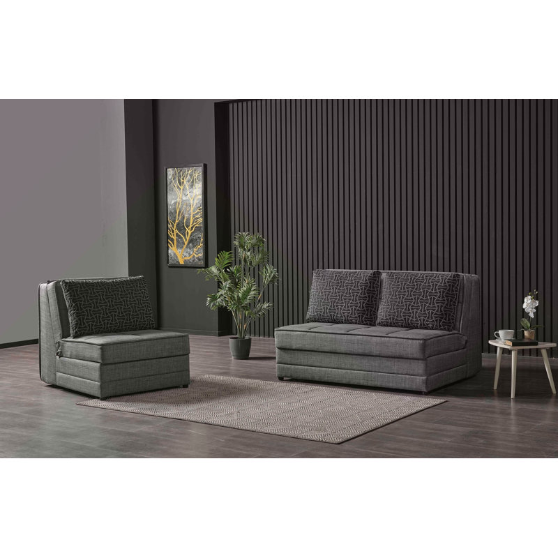 Causeuse convertible avec rangement Primenest Spacia Collection, revêtement gris pour espaces de vie modernes et compacts