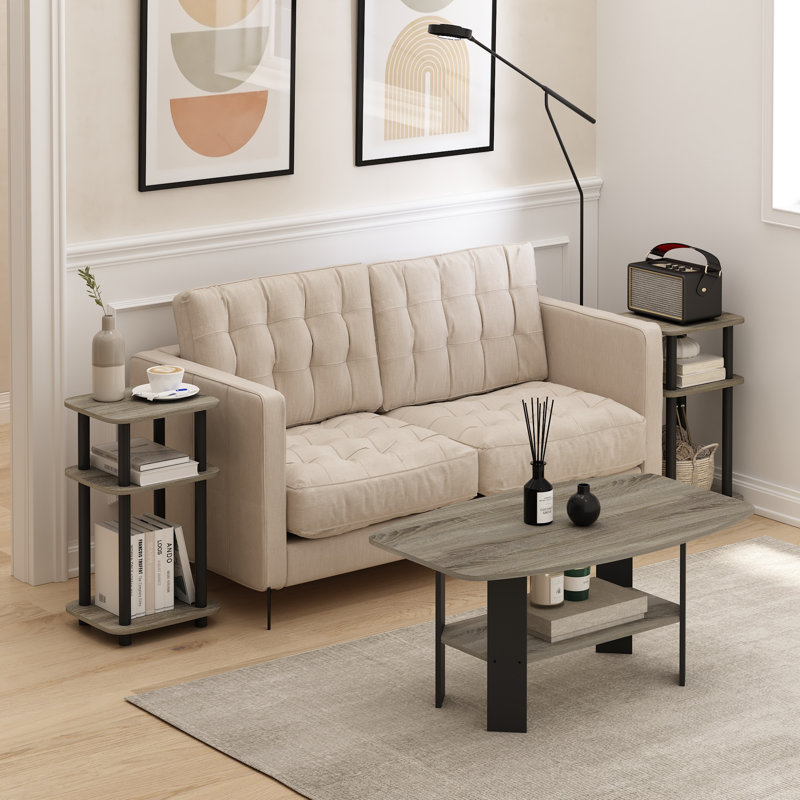 Furinno Just 3-Tier Turn-N-Tube Curve End Table, Side Table, 2-Pack, , French Oak Top/Black Base