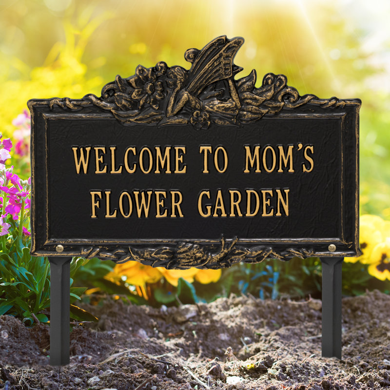 Fairy Personalized Garden Sign, Black/Gold, Yes