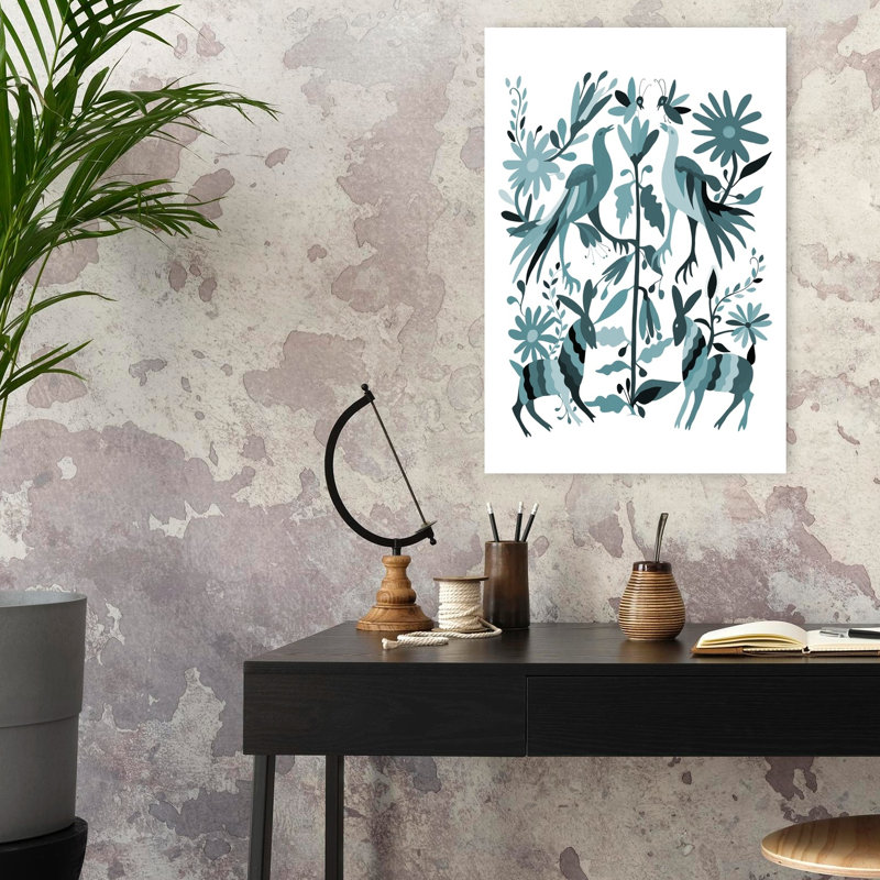 Otomi Blue Abstract Contemporary Wall Art Print 1 Piece Wrapped Canvas Wall Art, 60.96cm H x 40.64cm W