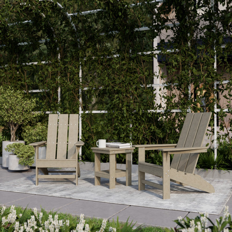 Avilez 3-Piece Modern Adirondack Set With Side Table, Weathered Wood