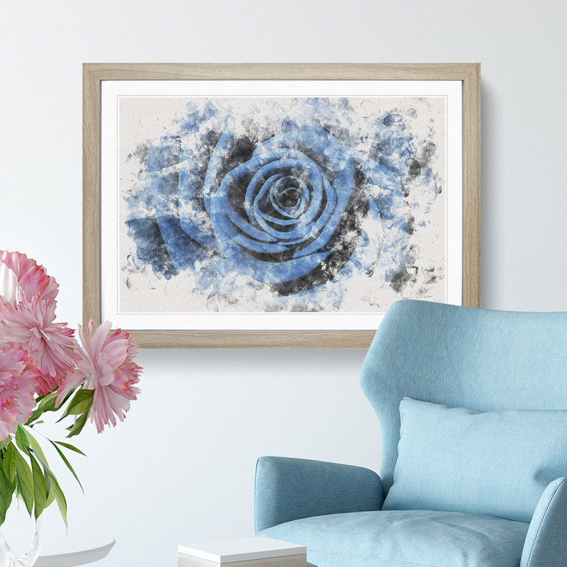 Pretty Blue Rose - Picture Frame Graphic Art Print, Oak Framed, 33cm H x 45cm W x 2cm D