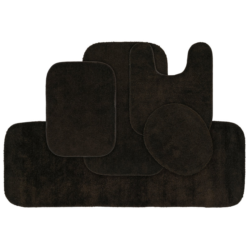 Mccluney Ultra Soft Traditional Nylon 5 Piece Bath Rug Set with Non-Slip Backing, Chocolate