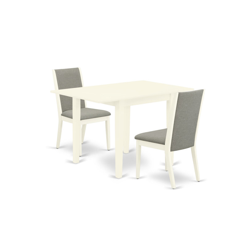 Rectangular Solid Wood Top With Dropleaf Dining Table Set, Gris / Blanc, Lin blanc, 3 Pieces: 1 Table, 2 Chairs