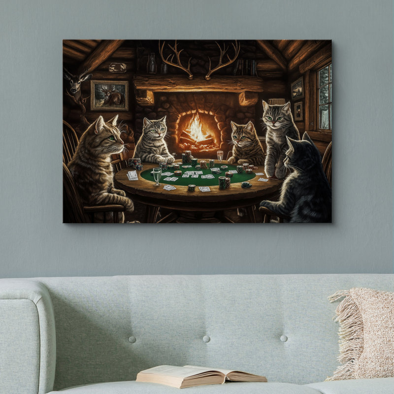Reproduction d'art sur toile, "Cats jouer au poker" par Fireplace, H 16 po x l 24 po, Toile tendue, Ne s’applique pas