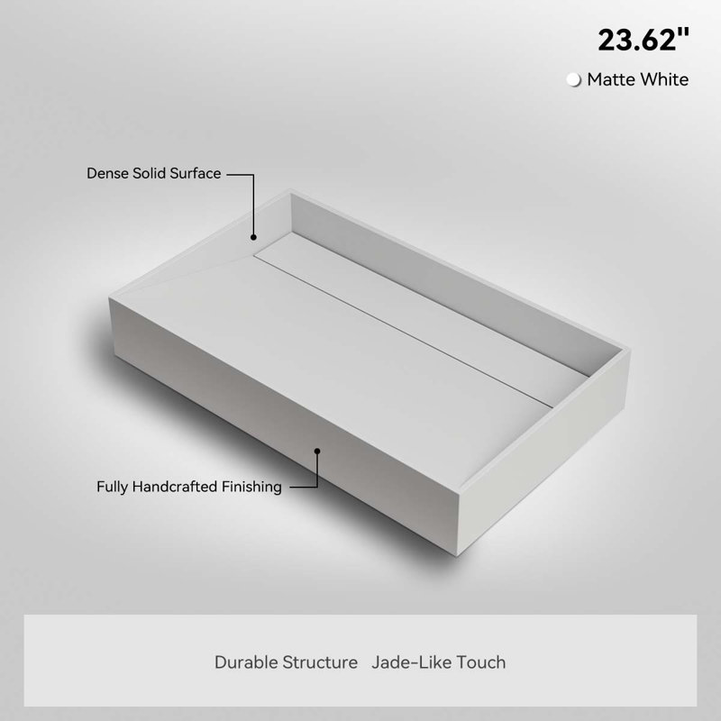 Évier vasque rectangulaire à surface solide 24 po x 14 po MonBlari, Blanc mat