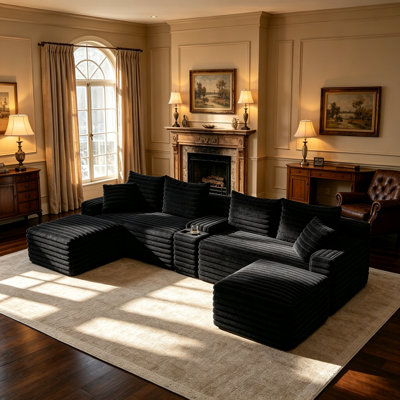 Canapé modulaire compressé en forme de U sans os de 127 po avec repose-pieds et console, aucun assemblage requis
