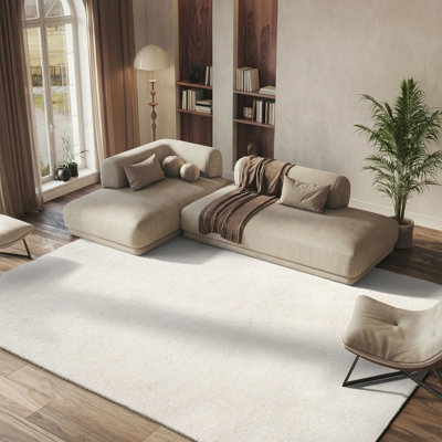 Tapis à poil long en polyester blanc Mehak