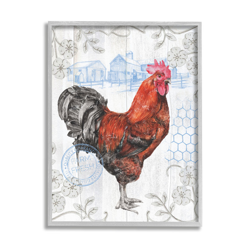 Gray Framed Rustic Farmhouse Rooster Print, 14" x 11"