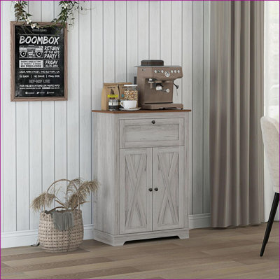 Armoire de rangement Sideboard Farmhouse - Gris clair, portes doubles, tiroir | Panneau de particules | Revêtement en mélamine