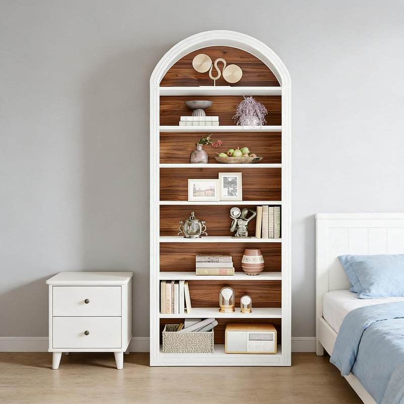 Arched Bookcase,Spacious Display Shelving Unit,Tall Bookshelf, White