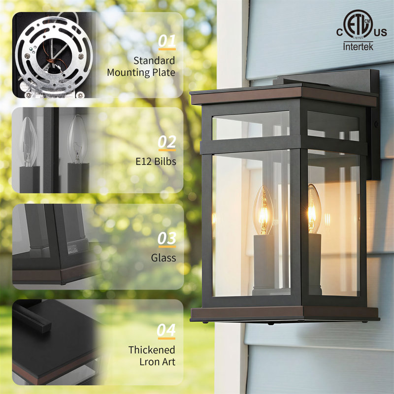 Square Traditional Outdoor Wall Lights,15 Inch, E12, Sand Black