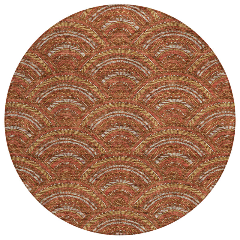 Paprika Round 8 ft Synthetic Easy Care Washable Rug