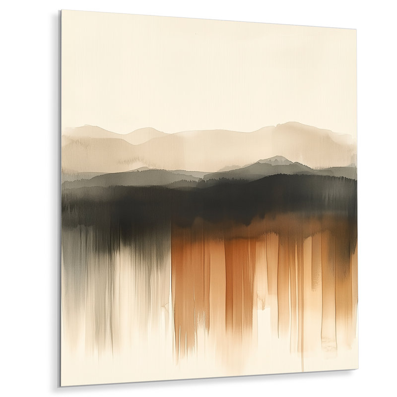 Beige doux moderne, formes abstraites, art mural transitionnel en métal, impression moderne sur métal, L 34 po x H 44 po