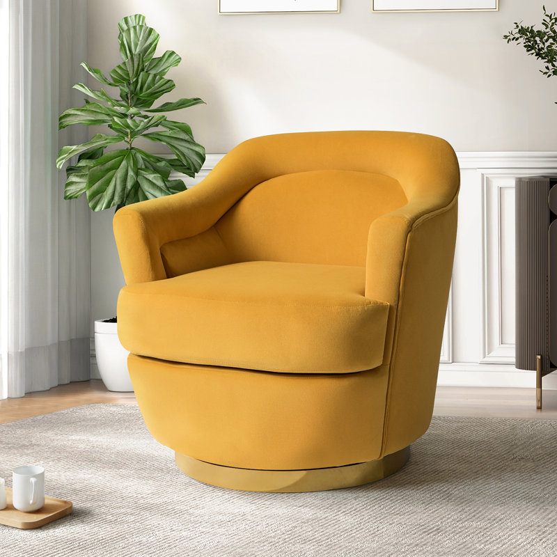 Lundquist Velvet Swivel Barrel Chair, Mustard Velvet