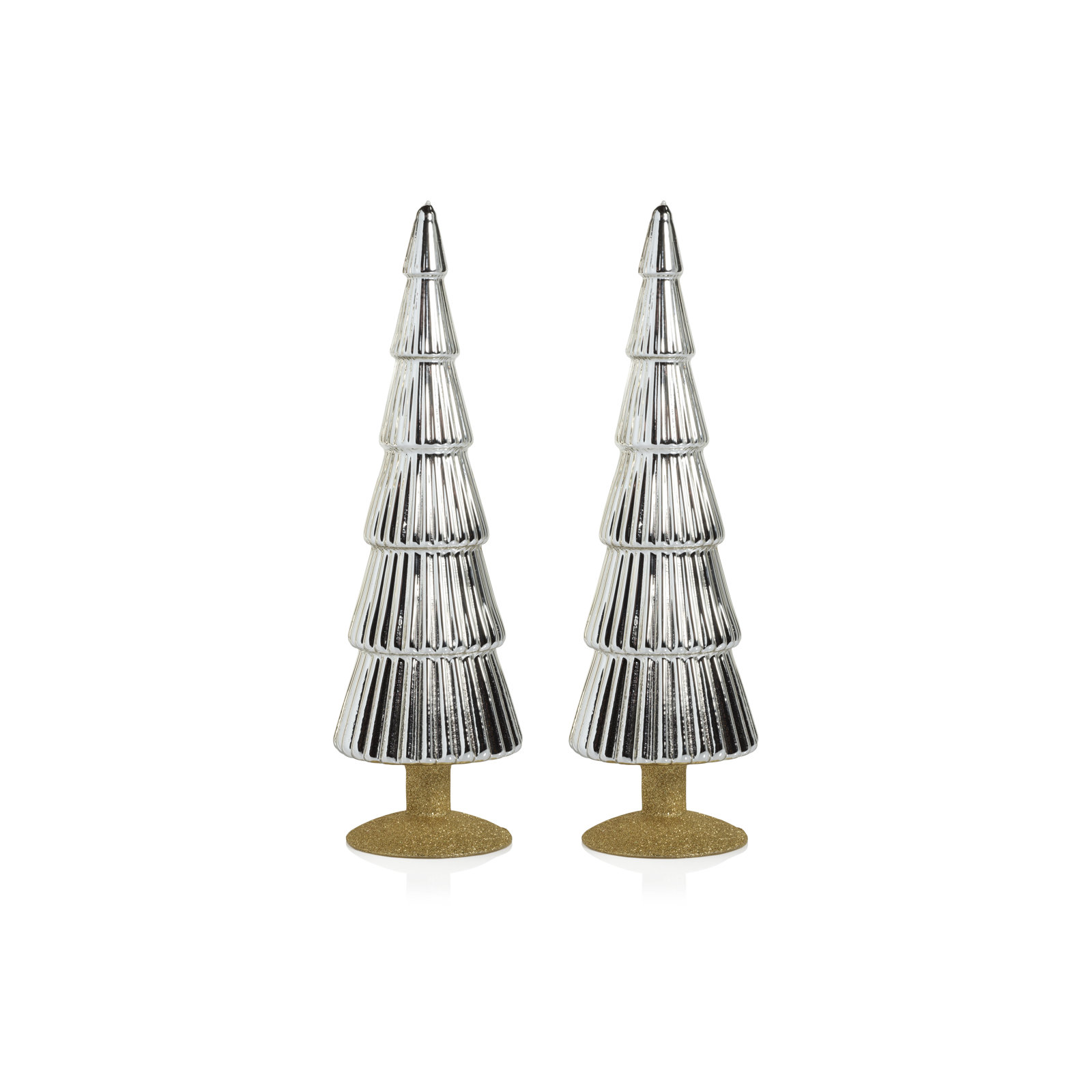 Halette 2-Piece Red Glass Tabletop Tree Set, 13.5" H x 3.5" W x 3.5" D, Silver/Gold