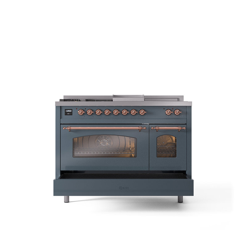 ILVE Nostalgie II 48 Dual Fuel Range, Blue/Gray/Copper, Liquid Propane