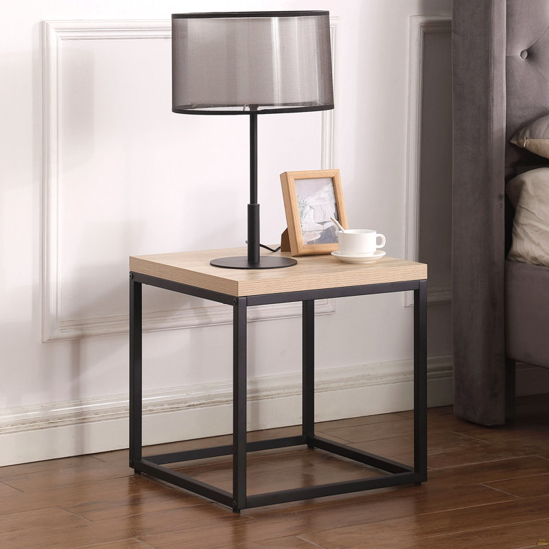 Table de bout avec table de bout, table de chevet carrée en bois et métal, petite table de bout avec rangement, pour la chambre à coucher du salon, chêne naturel