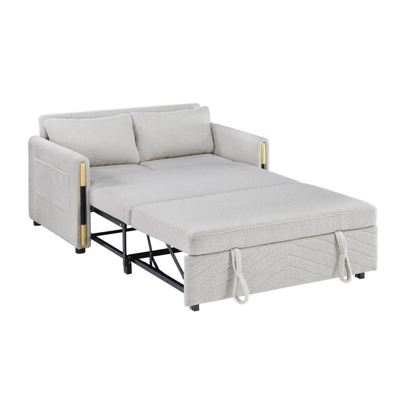 Causeuse-lit en velours avec poches latérales Teddy, Beige
