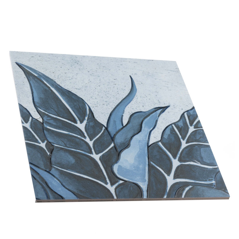 Nusa Botanic 9 3/4" x 9-3/4" Porcelain Wall & Floor Tile, Sapphire