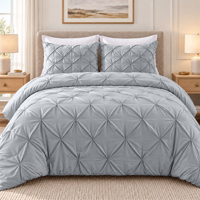 Ameha Bedding Premium Microfiber Pintuck Duvet Set with Matching Pillowcases 