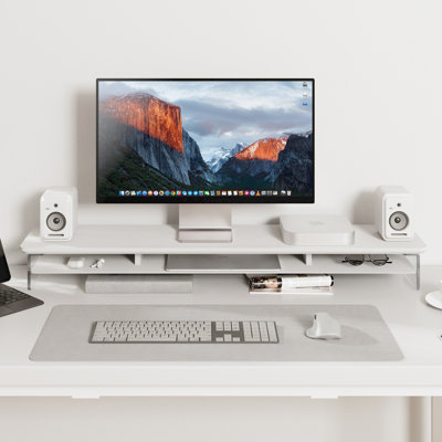 Acrylic Monitor Stand Riser, 42.5 Inches Acrylic Clear Dual Monitor Stand with Metal Storage, 2 Tier Acrylic Computer Riser with 12 Colour LED Light
