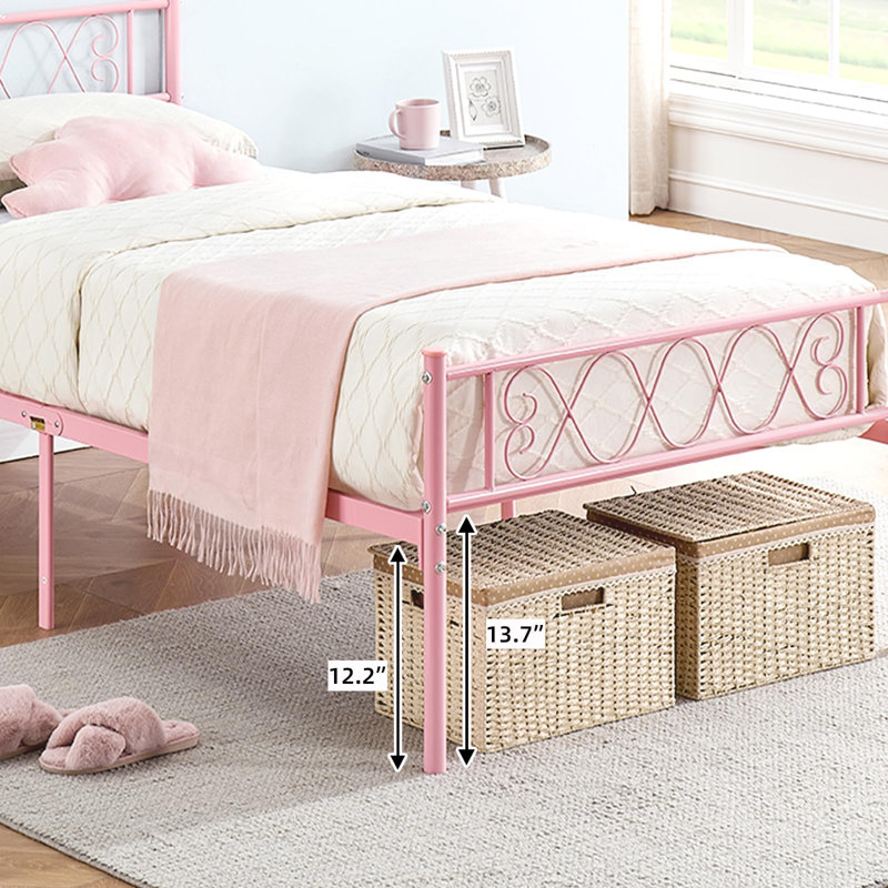 Modern Metal Platform Bed Frame with Headboard & Footboard, Blanc, Très grand simple