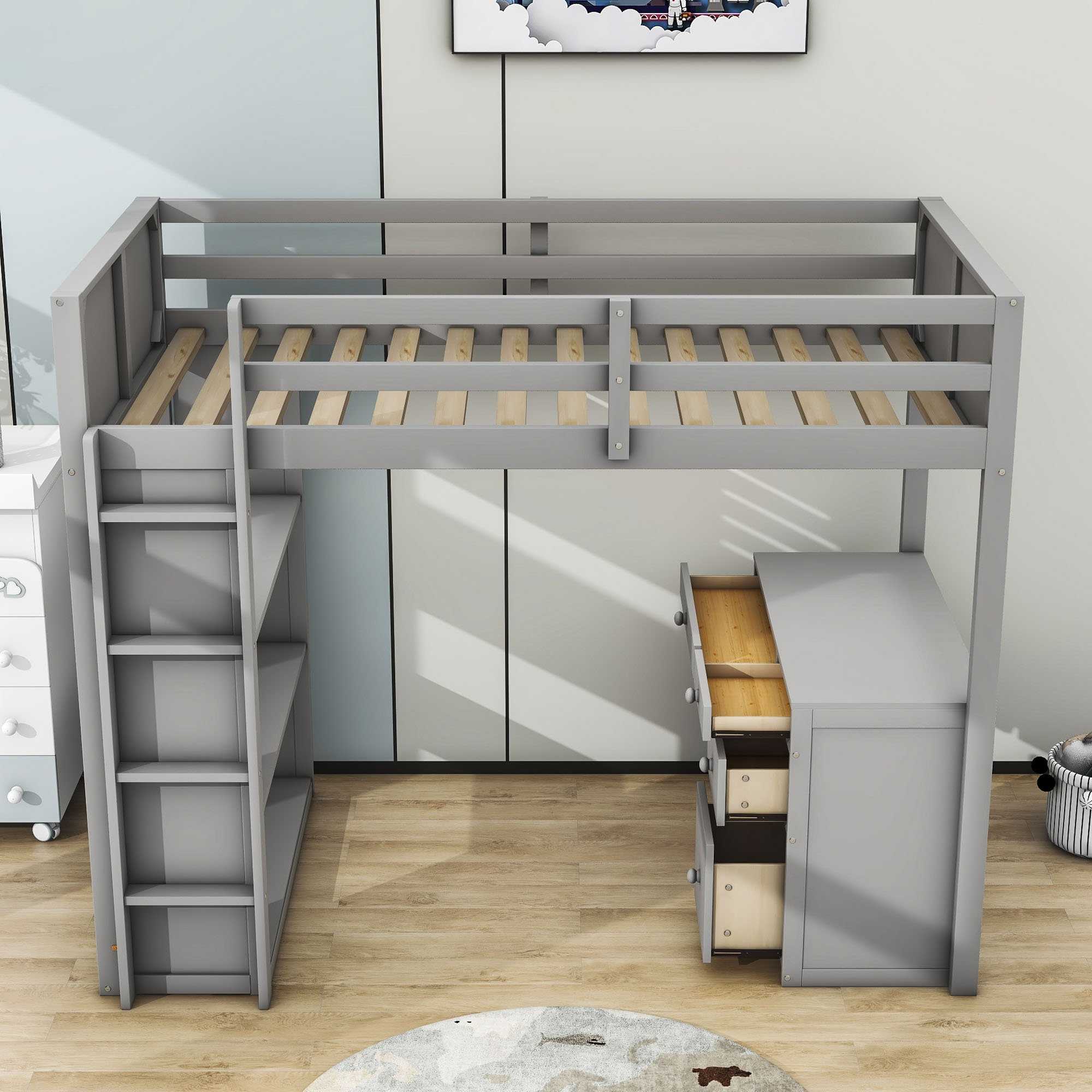 Harriet Bee Haseenah Kids Loft Bed With Drawers 