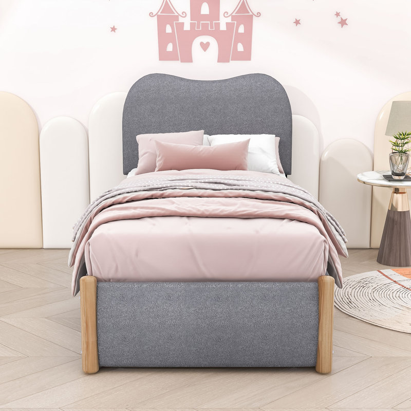 Lit plateforme tapissier Prindle, Simple, gris