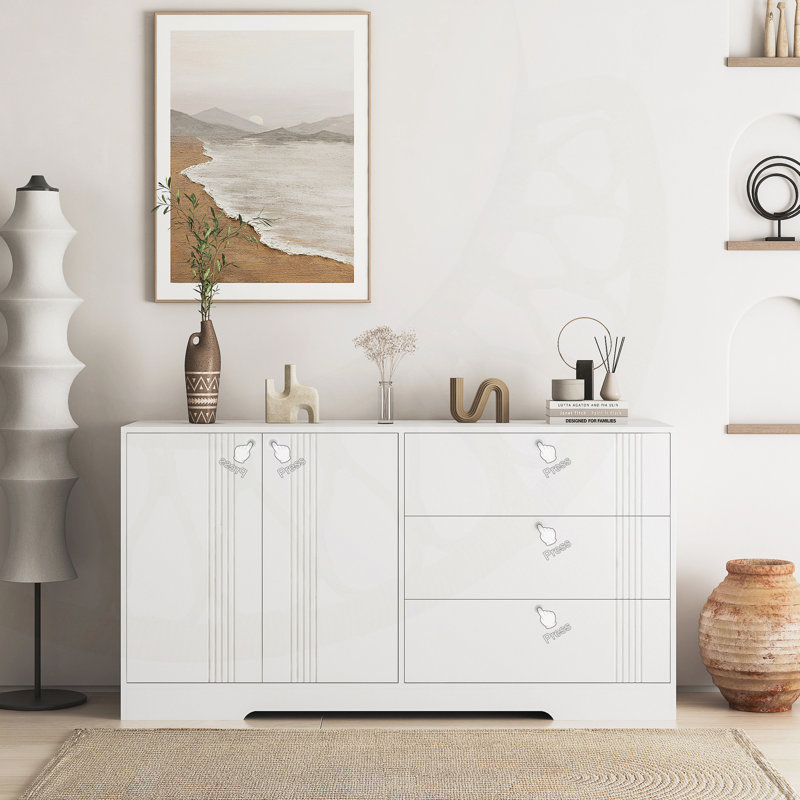 Modern Kitchen Buffet Villepinte with Storage, Adjustable Shelves, and Spacious Drawer for Enhanced Organization and Style.