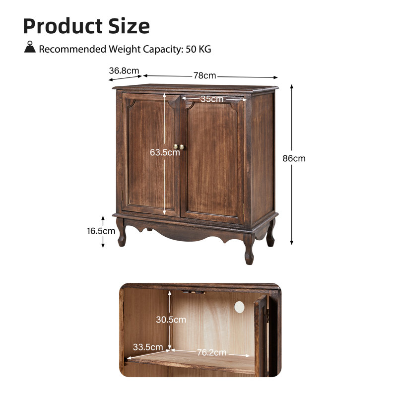 Arshawn Traditional Solid Wood 2 - Door Accent Cabinet With Simple Assembly, Walnut