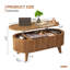 Table basse à plateau relevable cannelé avec rangement, table basse ovale moderne pour le salon ou le bureau personnel (noyer)