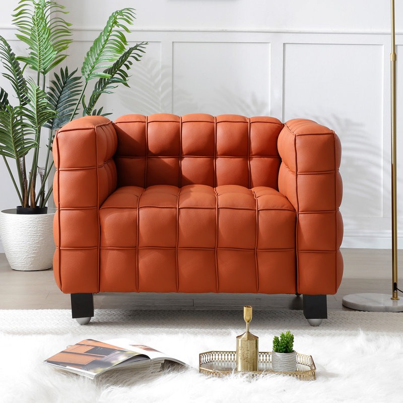 Latitude Run® Luxurious Vegan Leather Armchair, Cognac Leather
