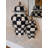 Black & White Checkered Ceramic Ginger Jar Vase