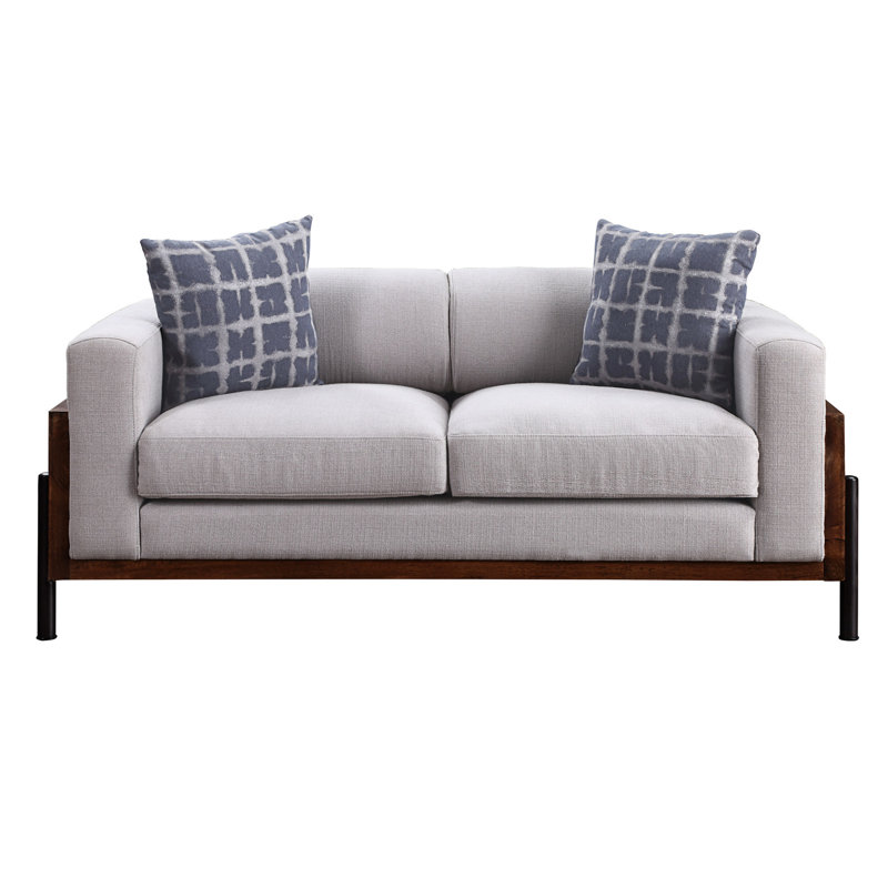 Avec finition noyer et 2 coussins - Rail rustique-chic, structure en bois, housses de coussins amovibles, finition chic pour le salon, revêtement doux, structure solide