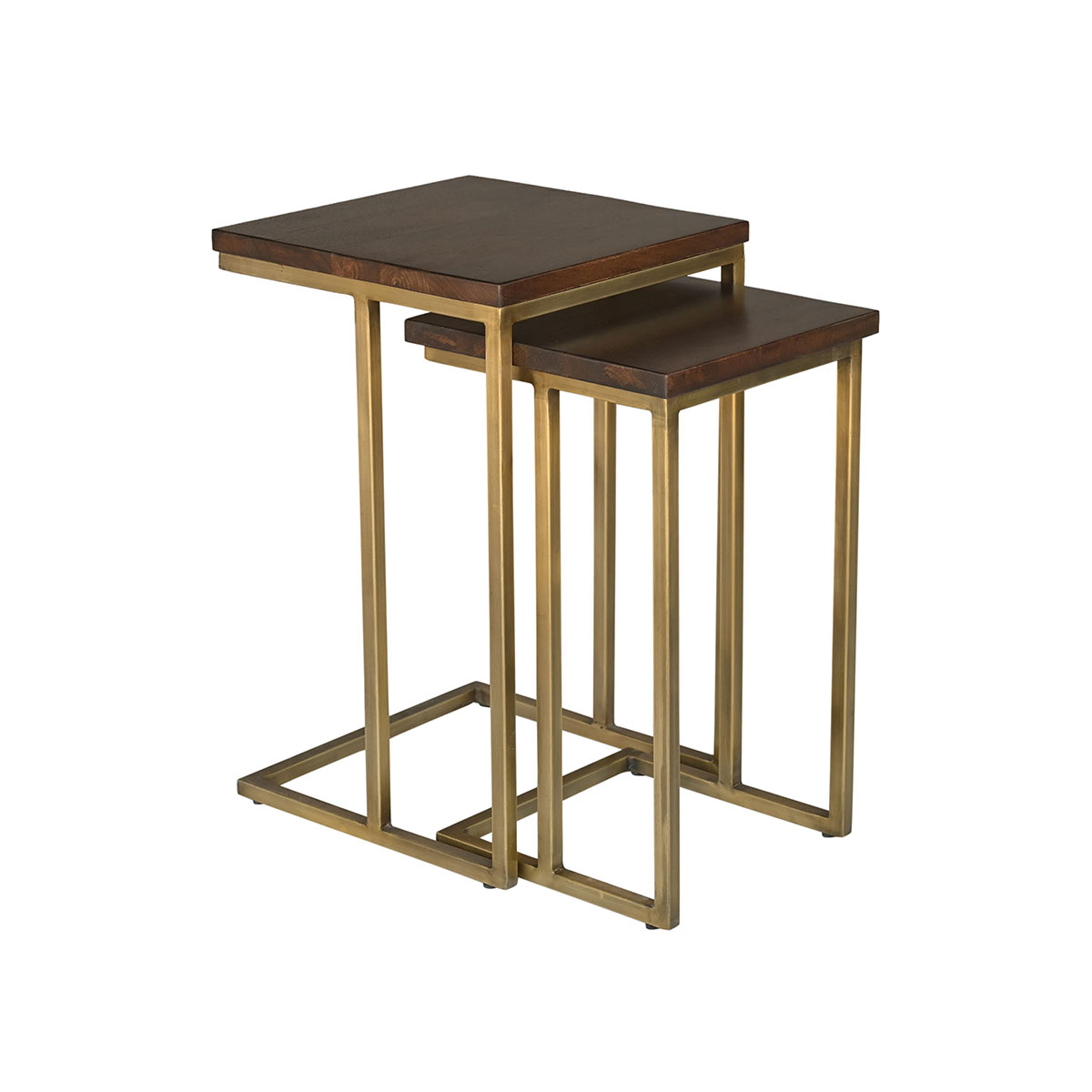 Simpli Home Selma Metal and Wood Accent Table in Natural/Gold