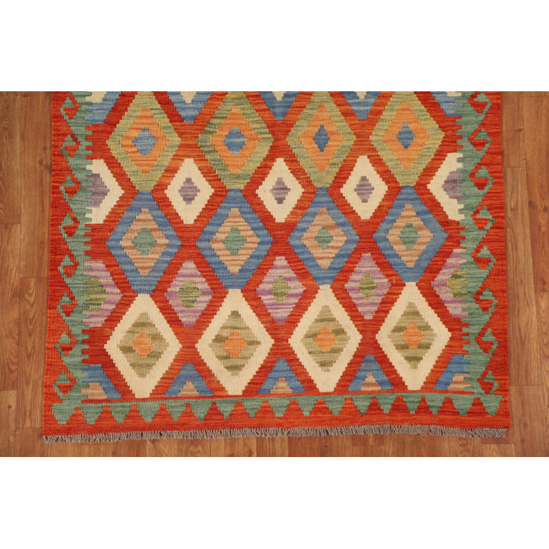 Tapis oriental orange en laine Kilim 4 x 6