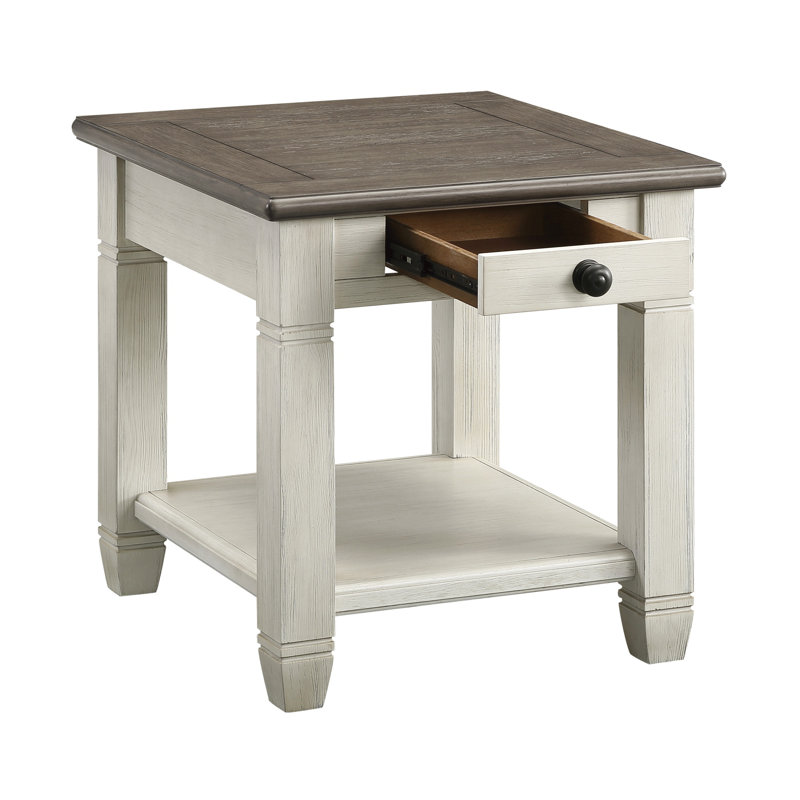 Table d'appoint 1 pièce avec tiroir et tablette inférieure, Blanc antique