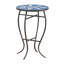 Outdoor Round Side Table With Mosaic-Style Top And Curved Iron Legs, End Table-Blue ,Wihte And Matte Black