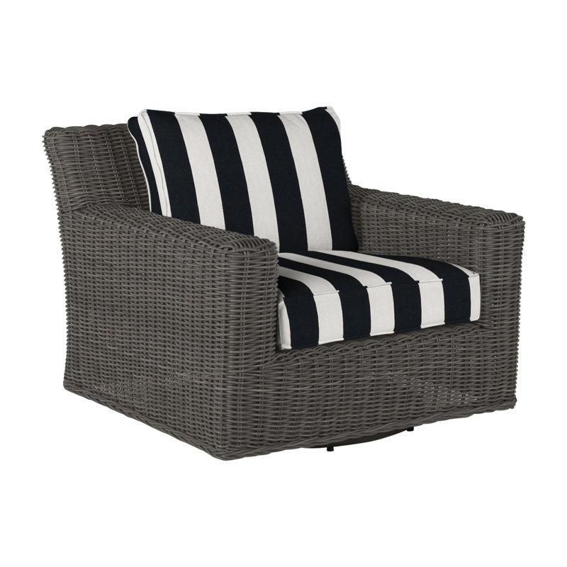 Fauteuil rustique tissé pivotant (sans haut-parleur) gris ardoise, Gris ardoise, Welt, Sunbrella® ‑ Cabana à rayures minuit
