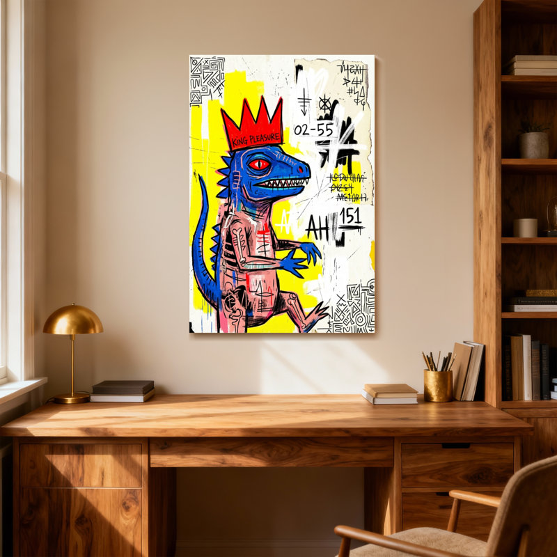 Animaux, dragon bleu avec couronne et symboles, H 18 po x l 12 po
