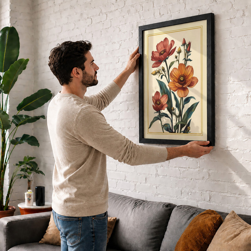 Carnation Bloom Study Botanical - Framed Print, A3 - 42.0 x 29.7 cm, White