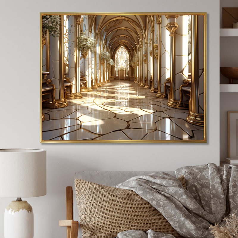 Église baroque basilique - Église, art mural, Cadre flottant doré, H 34 po x l 44 po x P 1,5 po