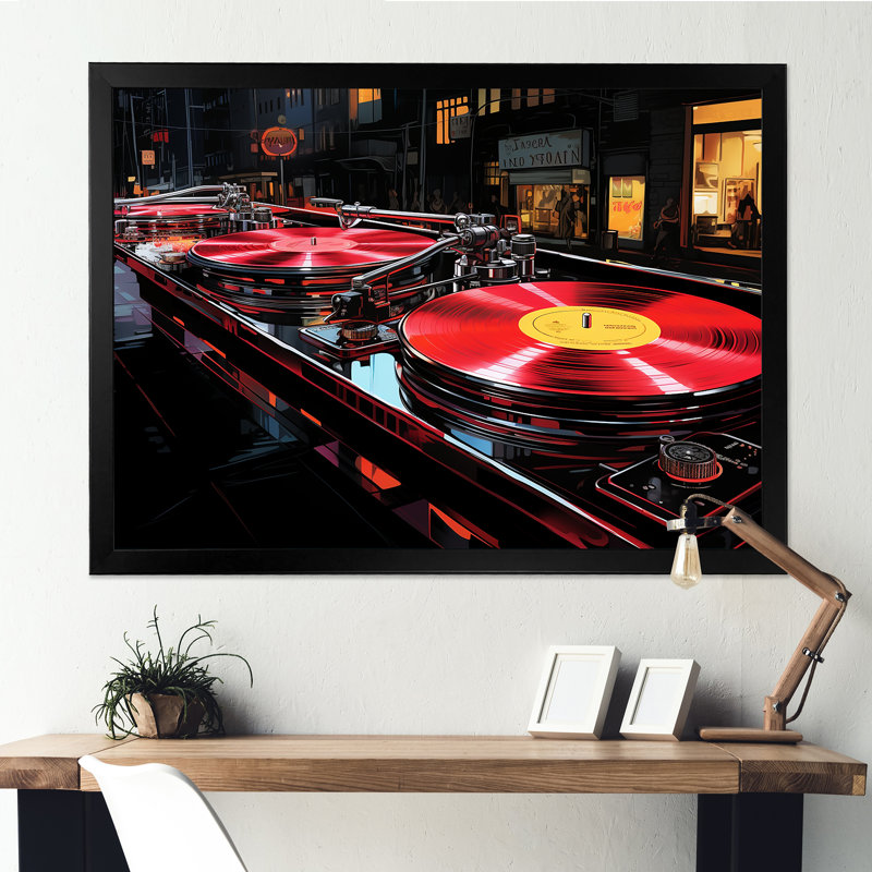 Mauve et noir, Platines vinyle - Reproduction d'art sur toile encadrée, Cadre d'angle fermé noir